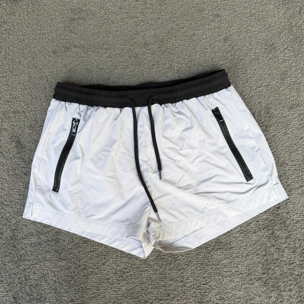 Coofandy Mens Athletic Gym Shorts Gray Black 2-in-1 Liner Zipper Pockets Size M
